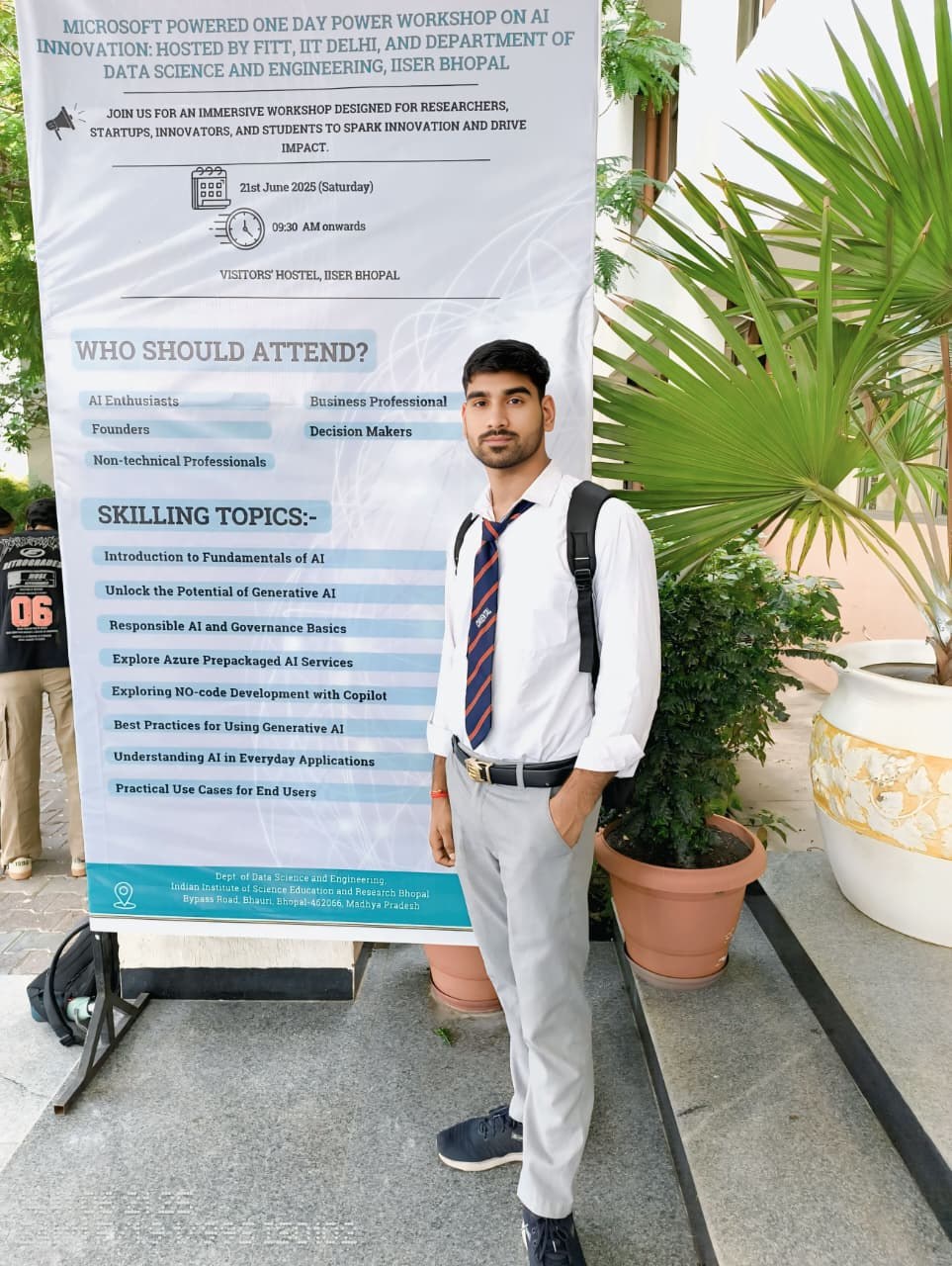 Deepak attending a Microsoft-powered AI innovation workshop at IISER Bhopal